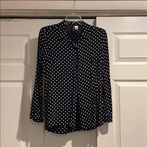 Black dress shirt with white polkadots